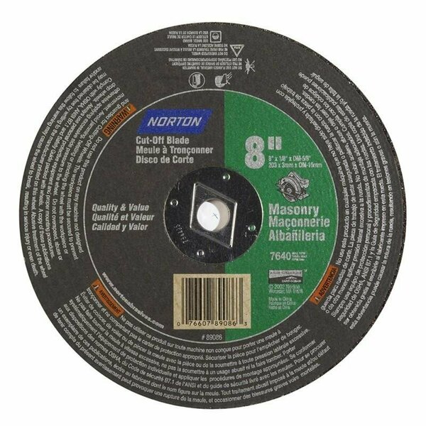 Norton Co CIRCULAR SAW BLADES, Type 1 -Reinforced - Masonry - Silicon Carbide, 8 x 1/8 x DM, Max RPM: 7640 076607-89086